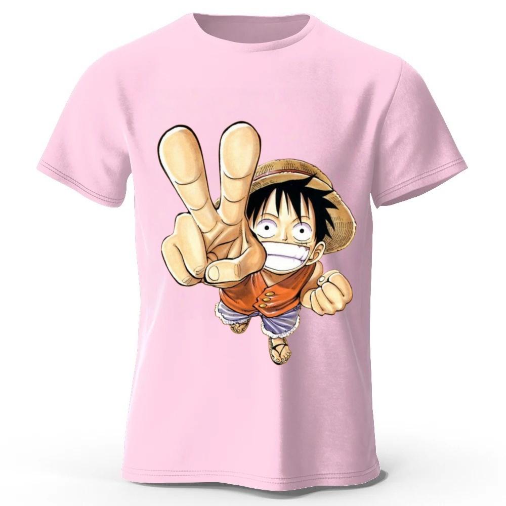 One Piece Луффи Лето Новый Чистый Хлопок Короткий Рукав Мужская и Женская Модная Уличная Одежда Большой Размер Свободная Спортивная Футболка