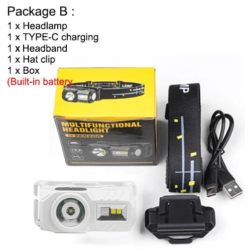 Mini Super Bright LED Headlamp Induction Headlight USB C Rechargeable Portable Head Flashlight Camping Fishing
