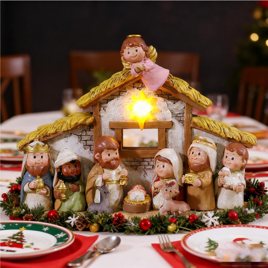 Рождественские подарки, Мультяшный религиозный Рождественский вертеп, Украшения для яслей, Праздничные украшения, Изделия ручной работы из смолы