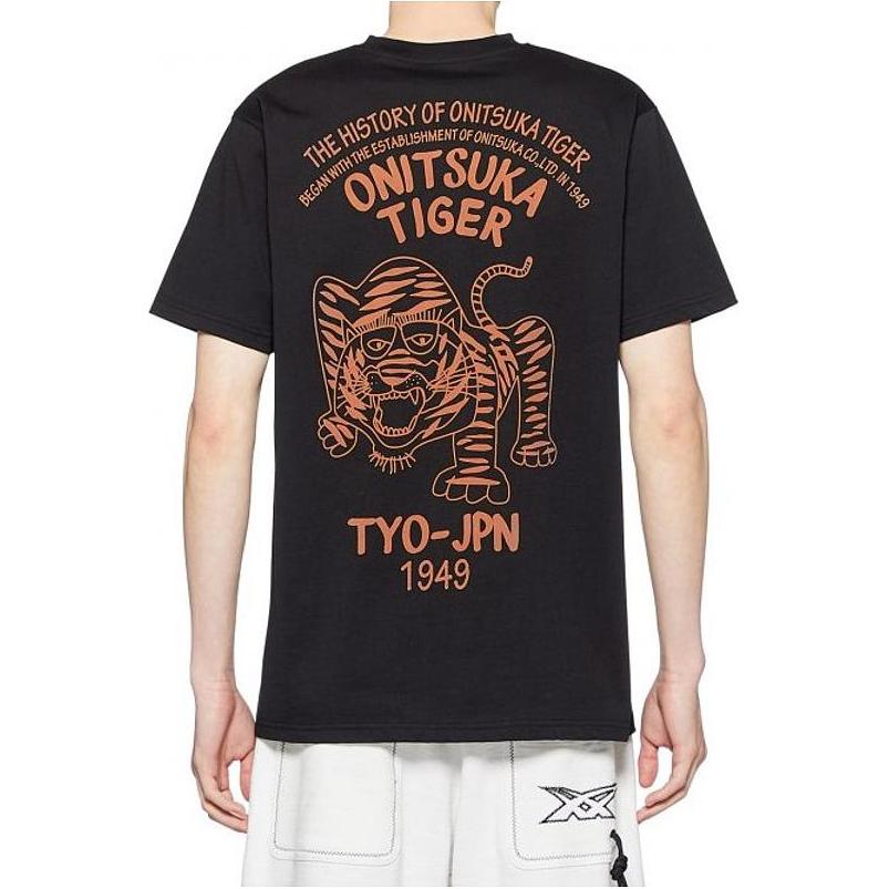 ONITSUKA TIGER Футболка с коротким рукавом и круглым вырезом с животным принтом «Алфавит», топы унисекс, черная 2183B150-001