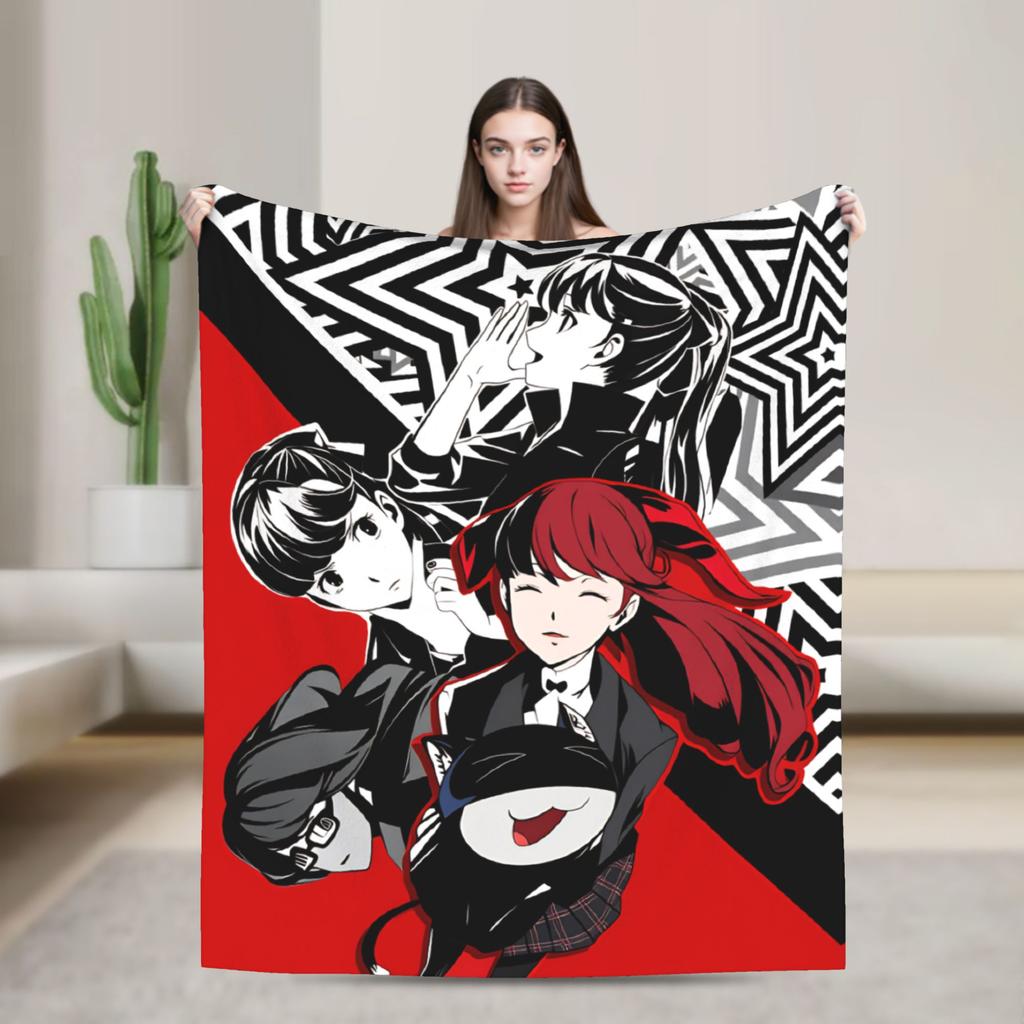 Soft Warm Blanket Picnic Animated Game P- Persona 5 Bedding Throws Flannel Bedspread For Couch Chair Aesthetic Sofa Bed Cover