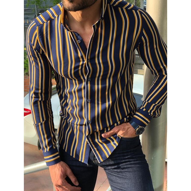 Striped Color Blocked Long Sleeved Shirt for Men In Spring Simple Solid Color Shirts Men’s