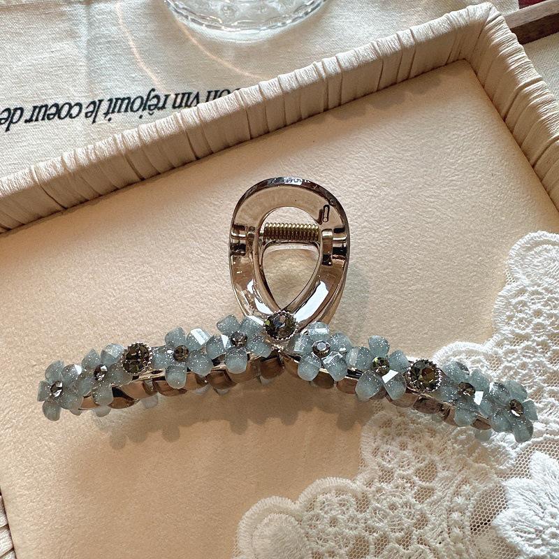 Корейская заколка для волос с кристаллами и цветами: Элегантный большой аксессуар для волос