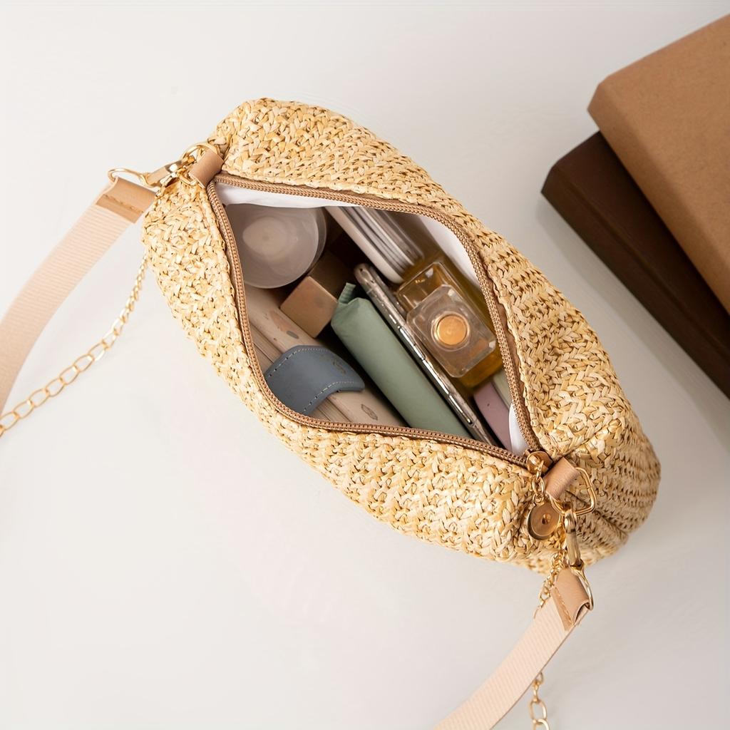 Casual Woven Handbag, Simple Solid Color, High-Quality Daily Fashion, Shoulder & Crossbody Bag with Chain Strap