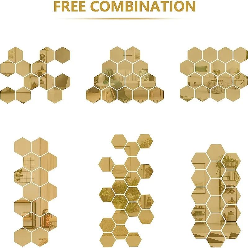 12pcs *10*8.5*5cm Acrylic Decorative Wall Decals Hexagon Mirror Wall Stickers for Home Decoration Room Decor