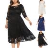 Женское модное платье большого размера с полым кружевом и карманами, вечернее платье, длинная юбка