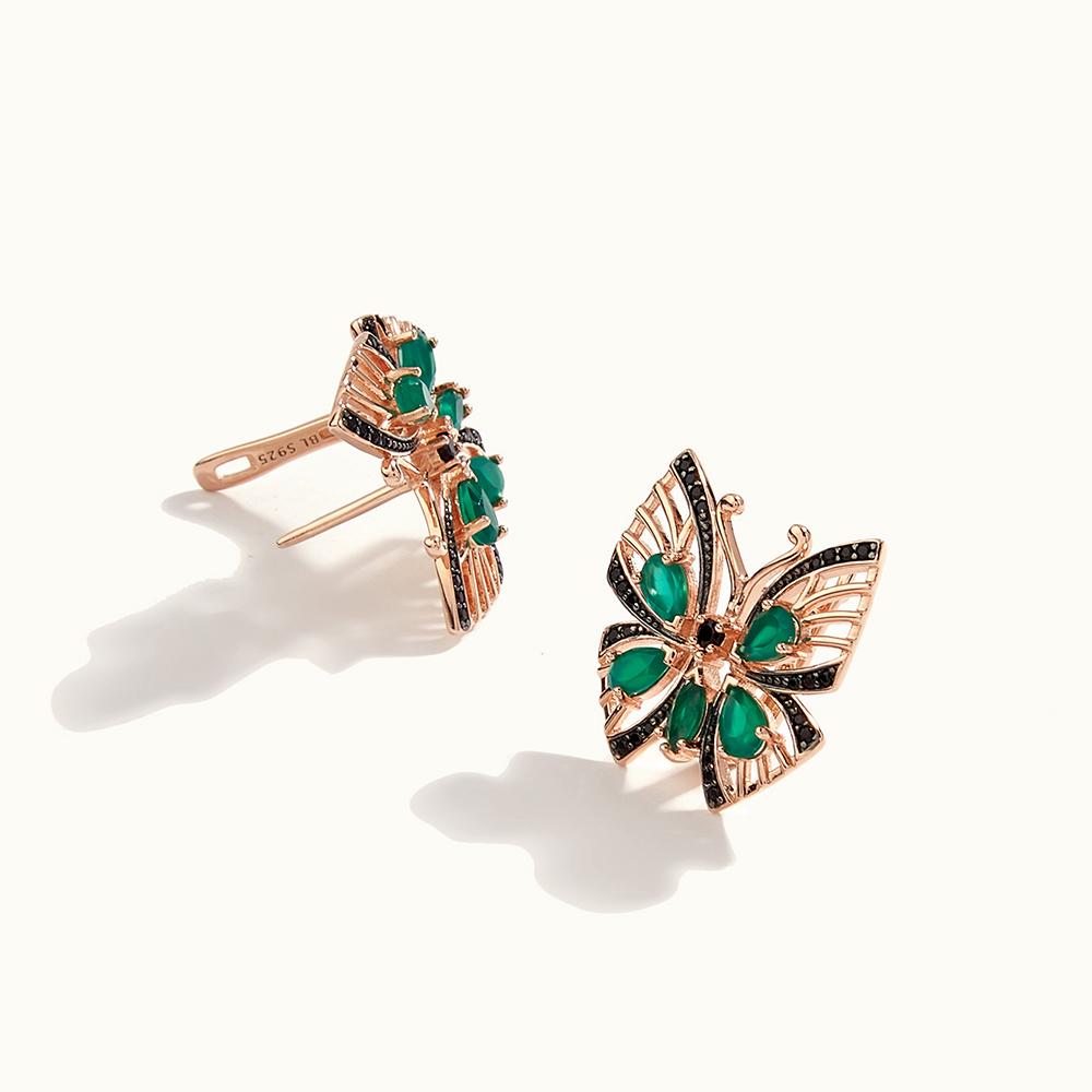 Потрясающий дизайн с бабочкой, серебряные серьги и кольца с застежкой, набор из натуральных зеленых агатов, роскошные ювелирные изделия для женщин, подарок на годовщину