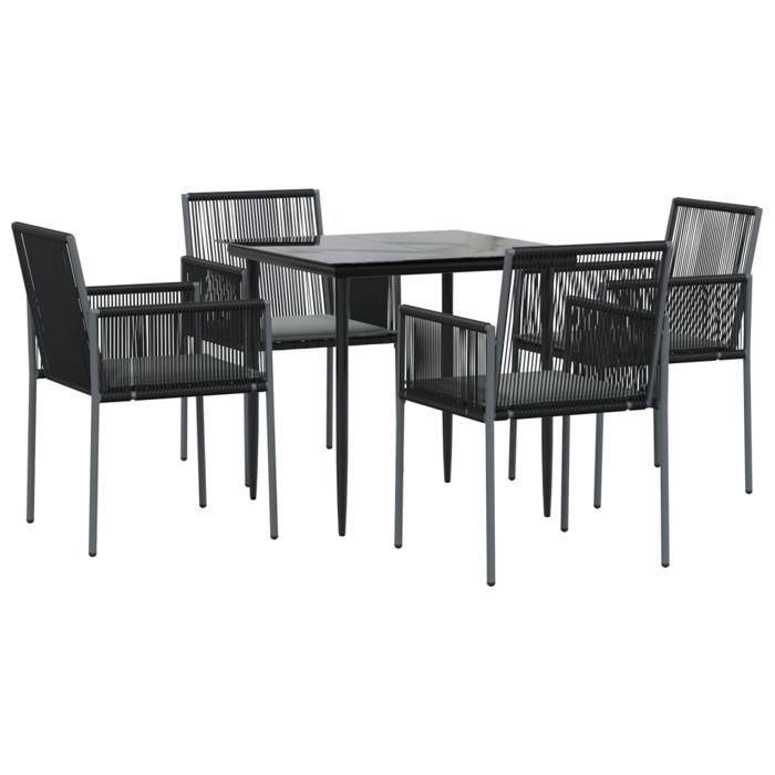 VidaXL Garden Dining Set Cushions 5pcs Black Rattan and Steel, Dining Set, Outdoor Dining Set, 3187066