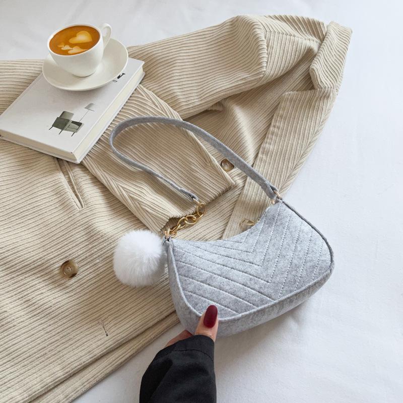 1Pcs Simple Light Weigh Underarm Bags Women'S Mini Felt Shoulder Bag Ergonomic Underarm Saddlebag Purse Shoulder Pouch