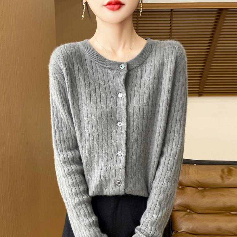 Осенний женский трикотаж с круглым вырезом, перекрученный кардиган, свитер, куртка