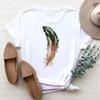 (Asian Size) Tee Top Women Feather Trend Sweet Lovely Trend Cute Clothing Print Fashion T Shirt Woman Female Short Sleeve Graphic T-shirts