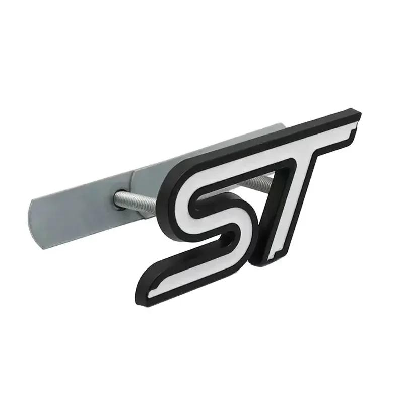 yvmsj9 3D Metal ST Letters Badge Car Front Grille Emblem Decals for Ford Mondeo Kuga Ranger Mustang F150 Aspire Everest Fiesta Focus