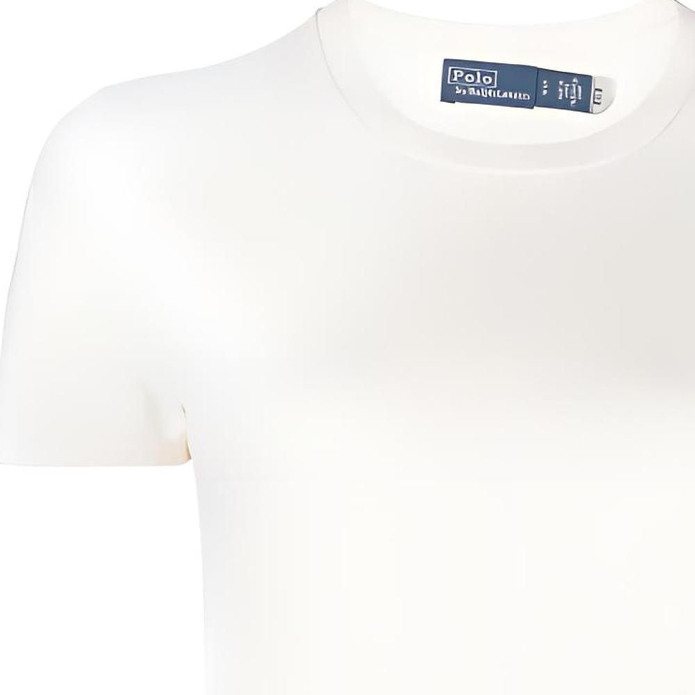 Polo Ralph Lauren Ss23 однотонная футболка с вышитым логотипом и круглым вырезом с коротким рукавом, женские топы, цвет не совсем белый 211891673-001