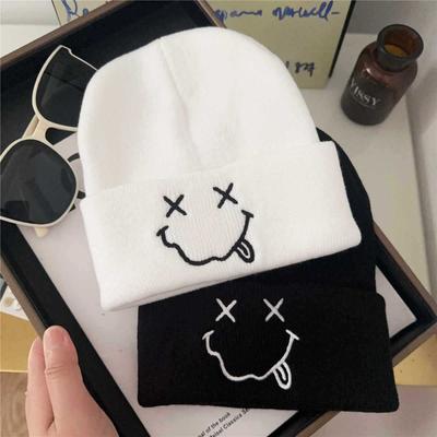 Милая и забавная вязаная шапка с улыбкой для осени и зимы, персонализированная и универсальная, теплая и защищающая уши шерстяная шапка