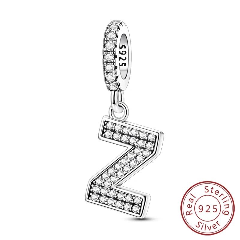 925 Silver Simple A-Z White Zircon 26 Letters Charms Beads Fit Bracelet Women Jewelry DIY Birthday Anniversary Gift