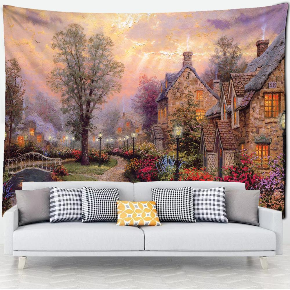 Лесная хижина гобелен настенная картина маслом фон ткань печать психоделическое колдовство богемный декор
