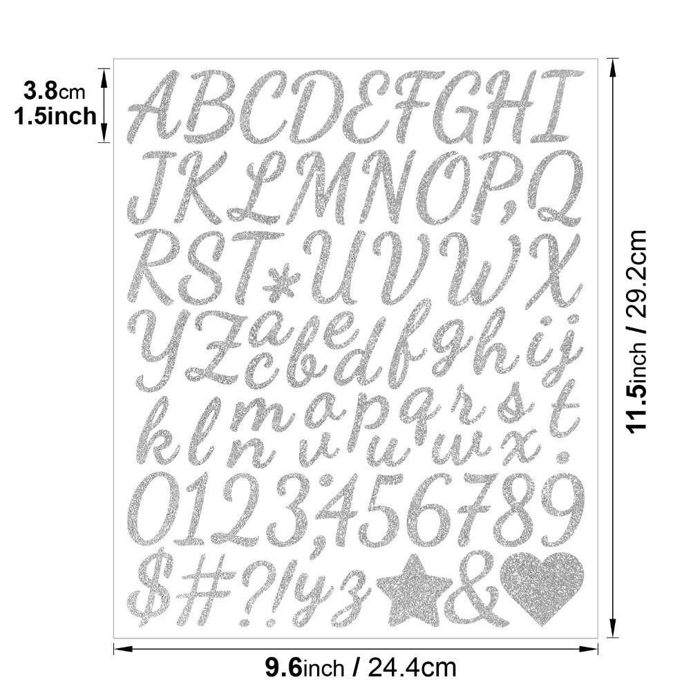 5 Sheets 2/1.5 Inch Glitter Letter Stickers Sparkling Shiny Silver Letter Number Sticker DIY Crafts
