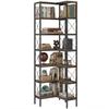6-Tier L-Shaped Bookshelf, Freestanding Corner Bookcase with Metal Frame, Rustic Brown