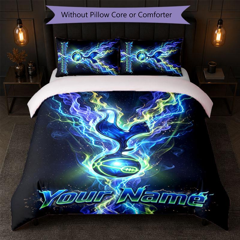 Tottenham Hotspur FC Custom Name Text Bedding Set 1 Duvet Cover+2 Pillowcases Soccer Logo Personalized Gift For Special Occasion Bedroom Decor