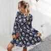 Elegant Women Floral Dress Autumn Long Sleeve High Waist Slim Dresses Female Office Commuter Comfortable Wear Daily Casual Gown
