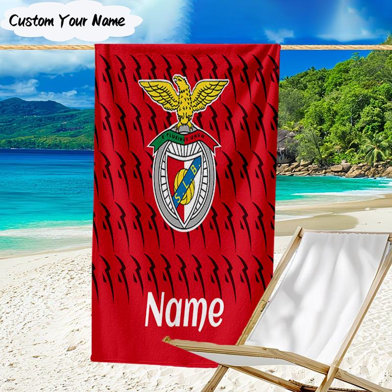 1PC Custom Name Beach Towel Benfica Crest Beach Towel, Suitable for Camping, Travel, Beach Accessories, Super Absorbent, Family Gift