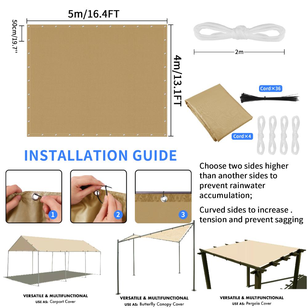 Водонепроницаемый тент 95% защита от УФ-лучей Солнцезащитный парус Садовый экран для конфиденциальности Для автомобиля Брезентовый навес для перголы Навес Солнцезащитный парус