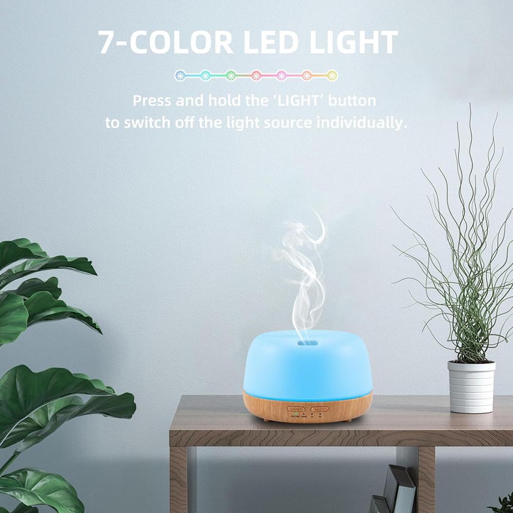 500ML Essential Oil Diffuser with 7-Color LED Lights and Remote Control, Modern Minimalist Design, High-Efficiency Ultrasonic Mi