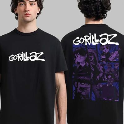 Футболка с принтом группы Gorillaz Мужская Оверсайз Y2k Уличная одежда С коротким рукавом Летняя Хлопок Модная Повседневная Свободная Женская Мужская Одежда