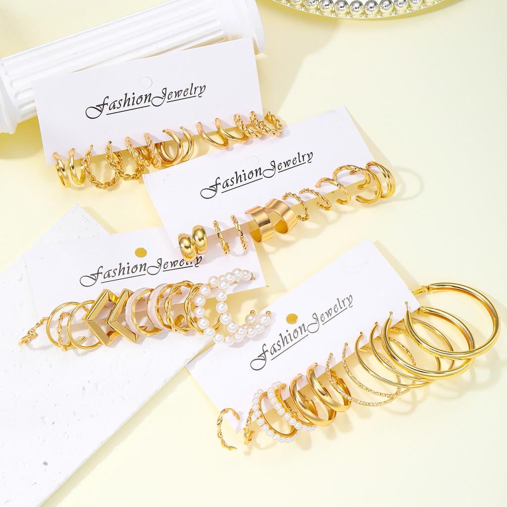 24 пары/компл., комплект серег с геометрическим капающим маслом и белыми краями, искусственный жемчуг, золотые серьги-кольца для женщин, ювелирные аксессуары