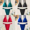 Women's Swimsuit Solid Color Sexy Triangle Bag Revealing Back Tie Thong Bikini Beachwear Bathing Suits
