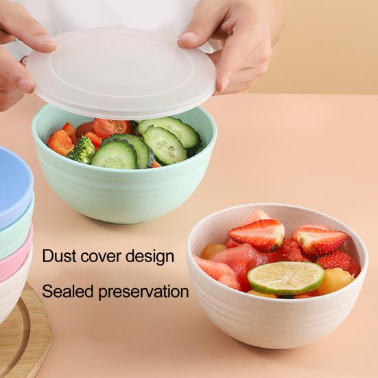 4 шт. пищевая пластиковая салатница с пыленепроницаемой крышкой. Многофункциональная утолщенная миска для хлопьев. Можно мыть в посудомоечной машине. Многоразовая миска для еды с лапшой и рисом.