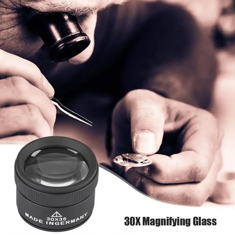 30X 36mm Magnifying Glass K9 Optical Lens Handheld Loupe for Watch Coin Stamp Jewelry Inspection