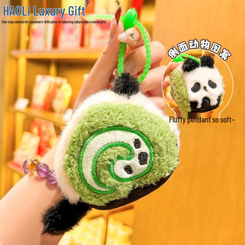 Exquisite Cute Pet Plush Panda & Pink Rabbit Swiss Roll Keychain - Perfect Backpack Gift for Girls & Students