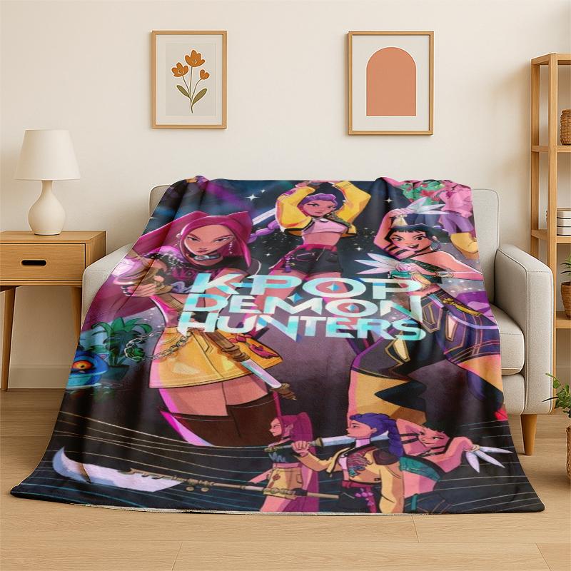 Kpop Rumi Mira Zoey Cartoon Group Flannel Blanket Soft Warm Throw Blanket for Bedroom Living Room Bed Travel Gift