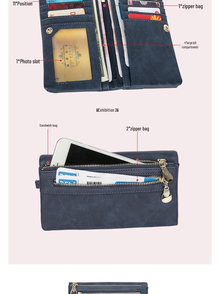 Women's Frosted Retro Long Wallet - Korean Style Multifunctional Clutch and Coin Purse