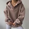 Ayollar Xudilari V-kesimli Uzun Yengli Bir Rangli Pullover Toplar Kapushonli Sport Koftasi Kundalik Keng Sviter Streetwear