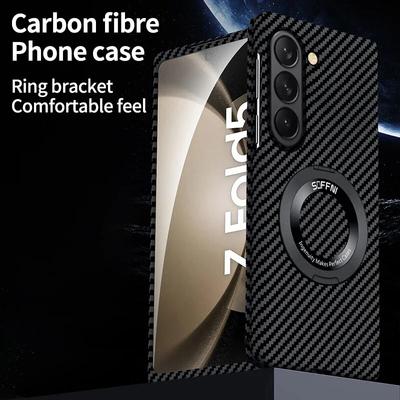 Роскошный чехол из углеродного волокна для Samsung Galaxy Z Fold 5 4 3 Чехол Magsafe с имитацией текстуры, пластиковое кольцо, магнитная жесткая обложка с беспроводной зарядкой