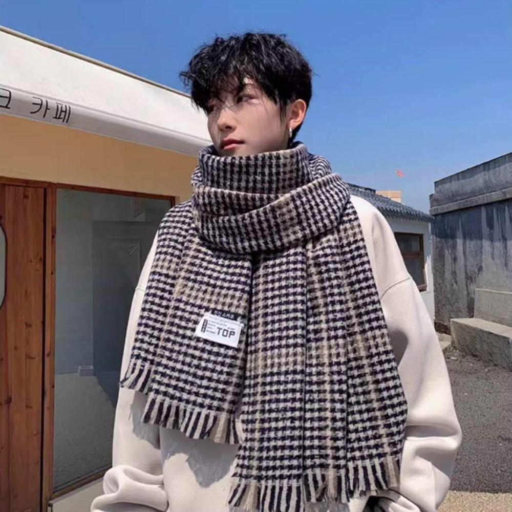 Thicken Men's Plaid Scarf Korean Checkered Scarf High Quality Winter Plaid Scarf  Males