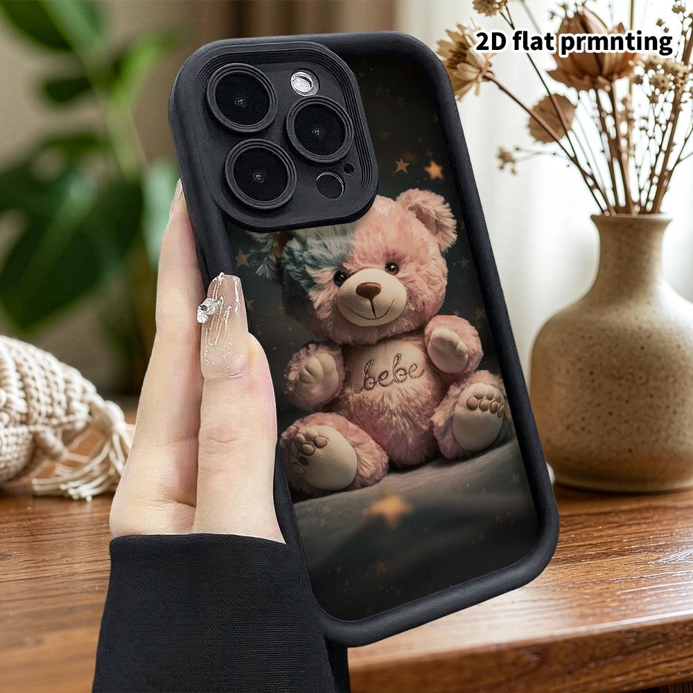 Phone Case: 2D flat, fits iPhone 18, 17, 16, 15, 14, 13, 12Pro protective case, plush little bear, perfect Christmas and Halloween holiday gift