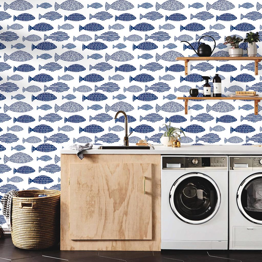 Плотные водонепроницаемые матовые декоративные наклейки из ПВХ для стен ванной комнаты Сделай сам Самоклеящиеся Геометрические Рыбы Художественные узоры