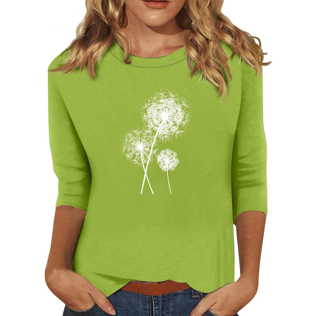 Женский модный повседневный топ с круглым вырезом и короткими рукавами 3/4 с принтом