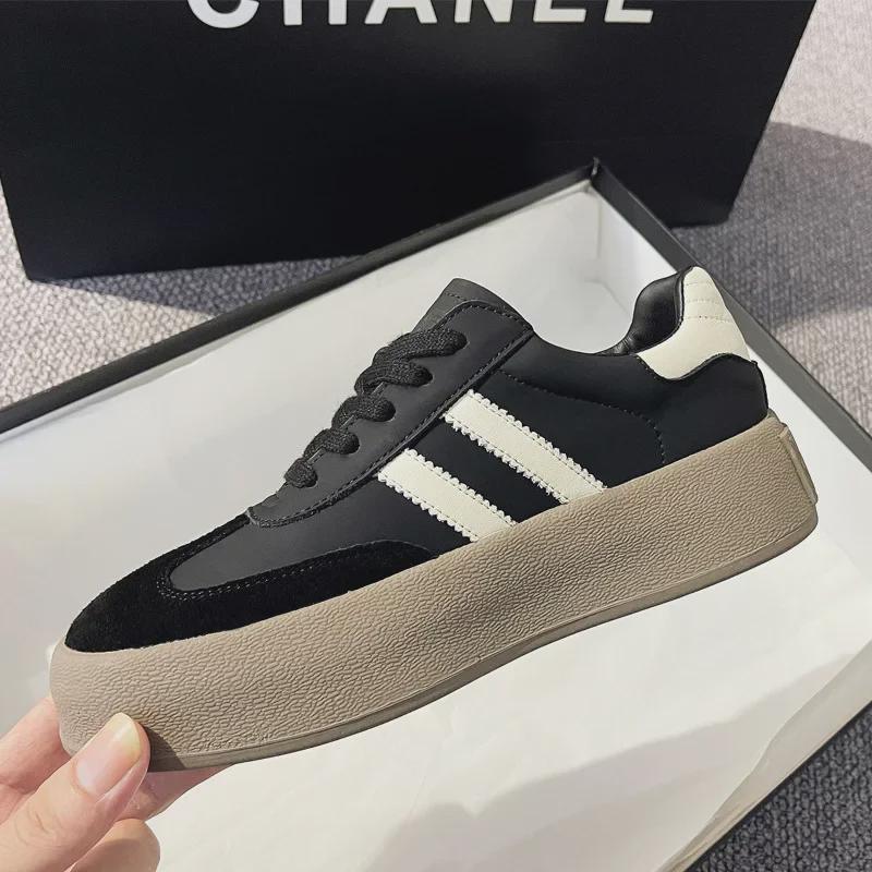 Women's 2024 Spring Dexun Thick-Soled Retro White Sneakers: Versatile Casual Sports Shoes