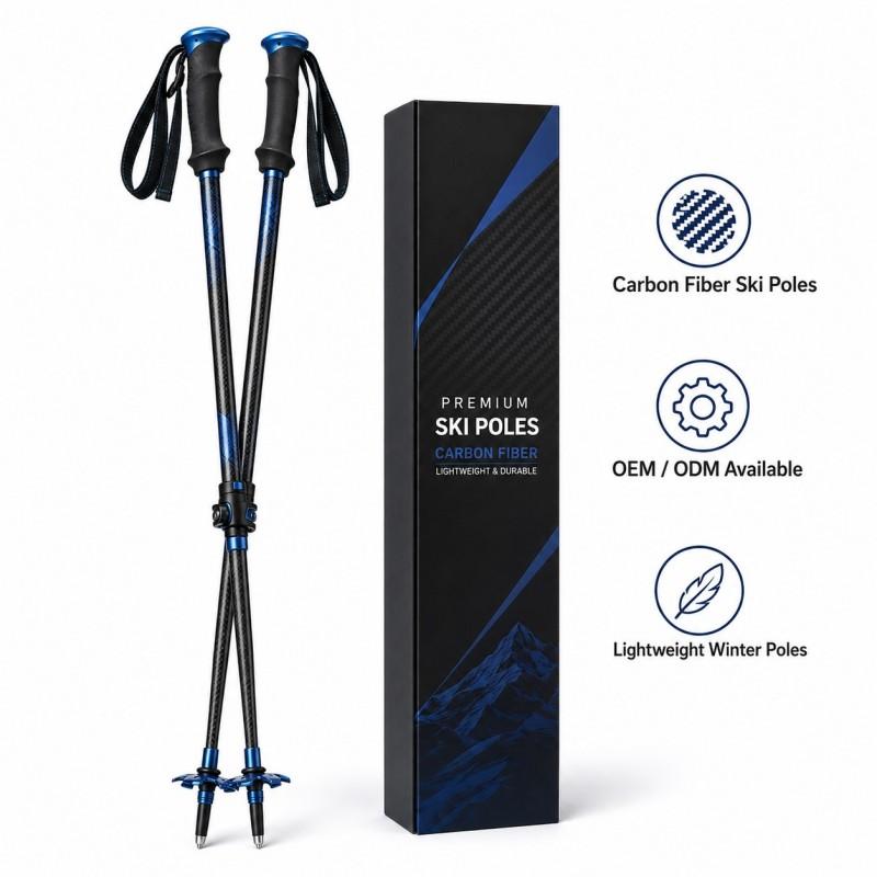 Zeroring Premium Private Label Carbon Ski Pole Set Custom Logo Snow Poles With Retail Packaging OEM