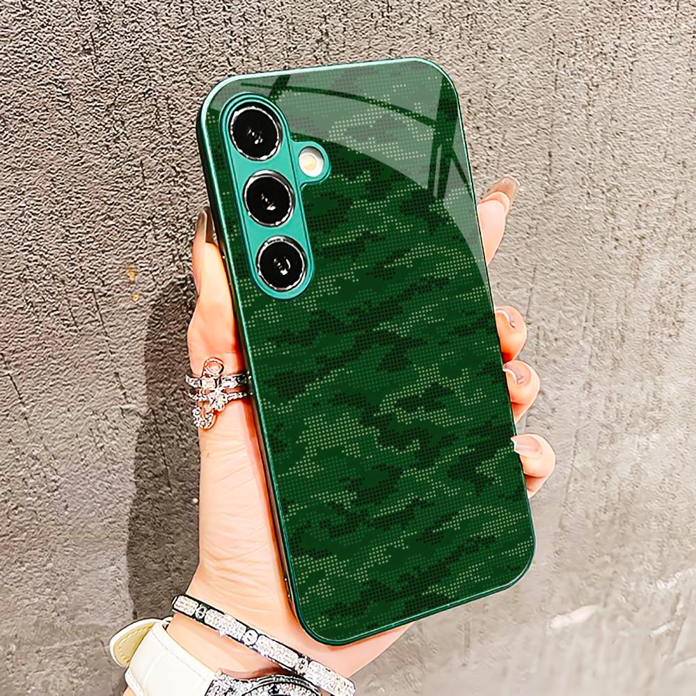 Стиль военного камуфляжа Стеклянный чехол для телефона для Samsung Galaxy S26 S25 S24 S23 S22 FE Ultra Plus Встроенное стекло зеленое Изысканный