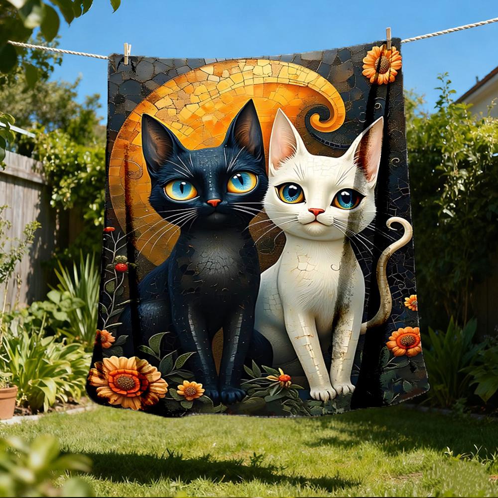 1 шт. Художественное одеяло из фланели для кошек, для улицы, можно стирать в машине, идеальный подарок на день рождения, аксессуар для путешествий, прочный материал