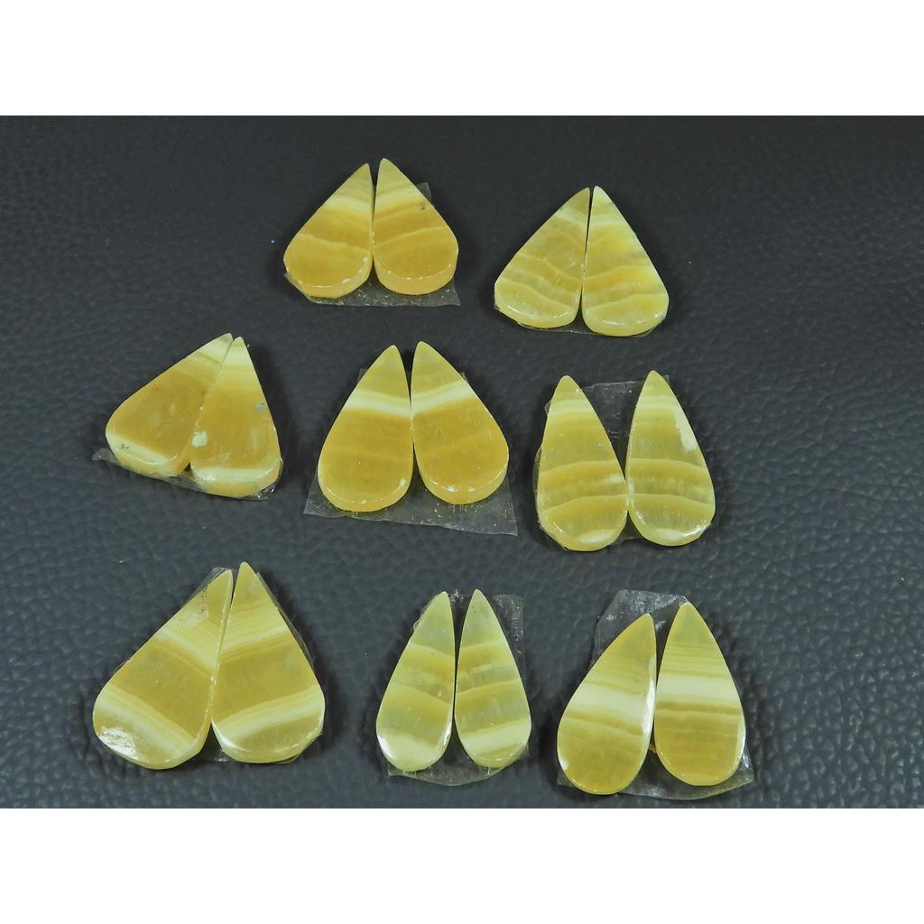 Natural Yellow Lace Agate Matched Pair Pear Cabochon Gemstone 8 Pair Lot C-3983