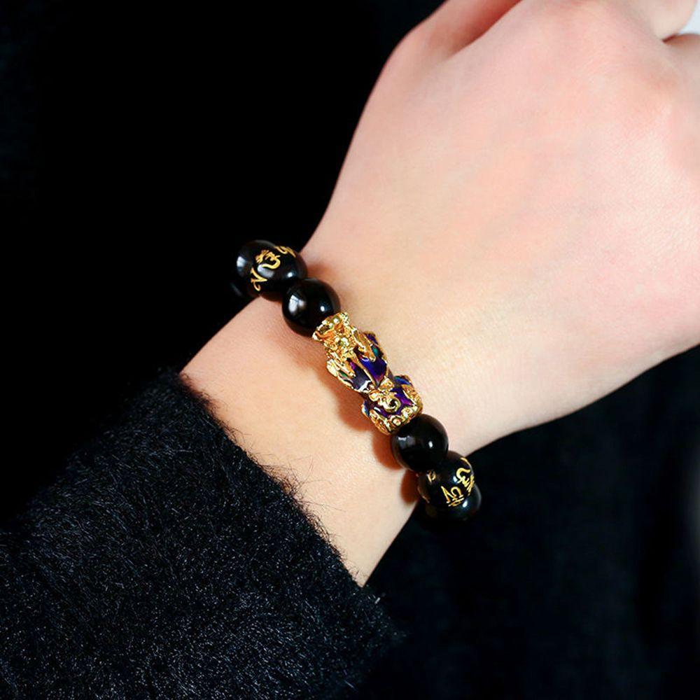 Черная цепь позолоченный температурный талисман с подвеской PiXiu бисер браслет на удачу браслет