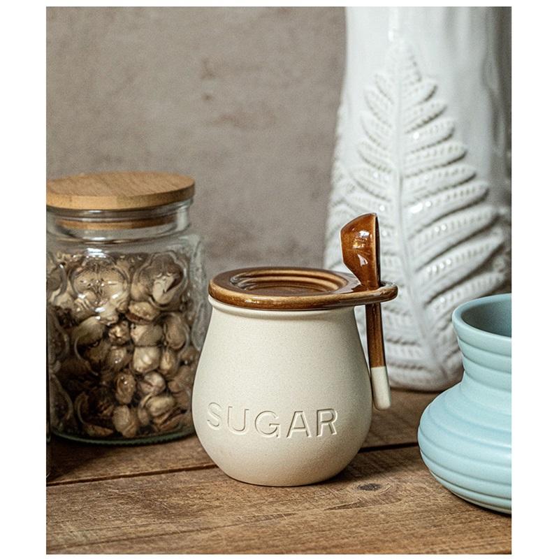 Винтажная керамическая банка для приправ с крышкой и ложкой, солонка для приправ, банка для сала