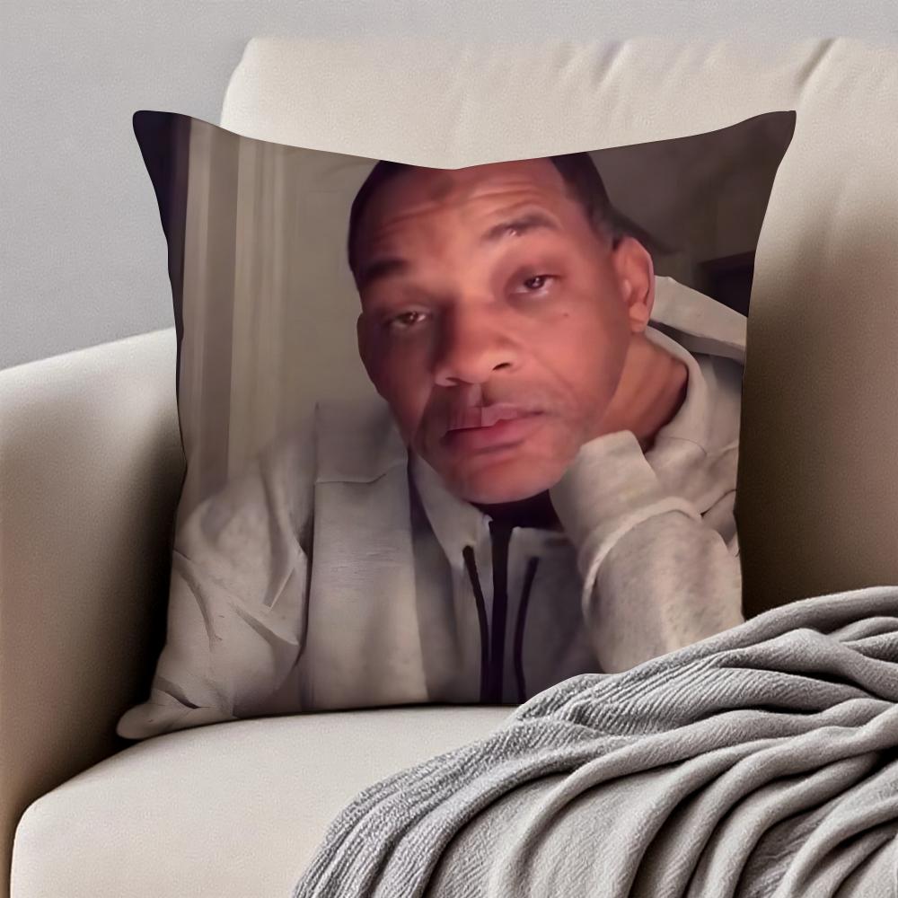 WWill SSmith meme Cushion Cover Pillowcase Antidustmite Invisible Zipper Short Plush Sofa Cushion