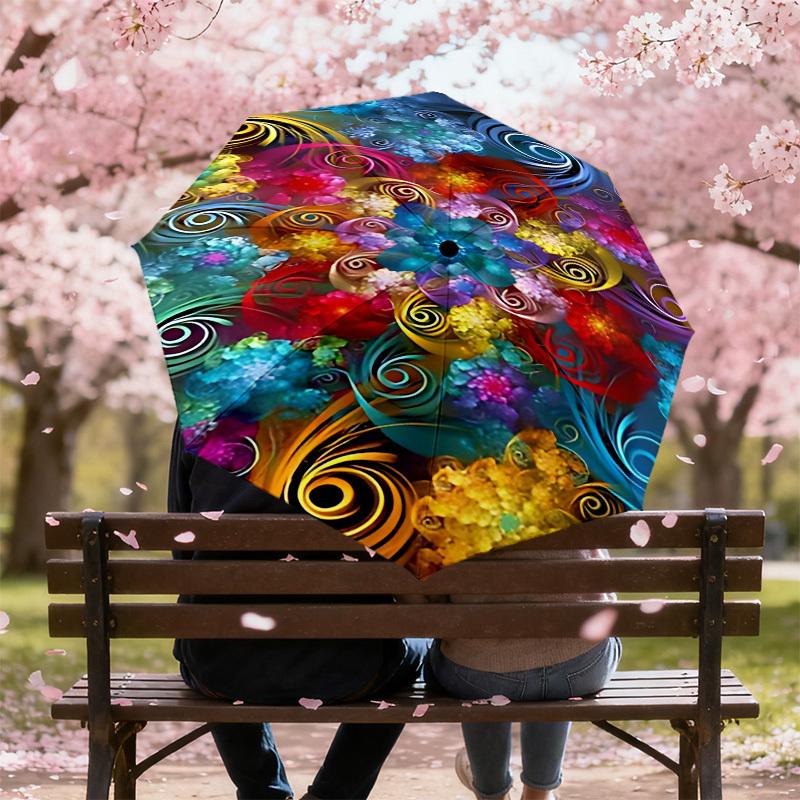 1PC Floral Swirls Automatic Open/Close Umbrella with Windproof, 8-Rib Sturdy Canopy, Durable Ribs, Fashionable Design, Outdoor Accessory, Fun Prin, Ho